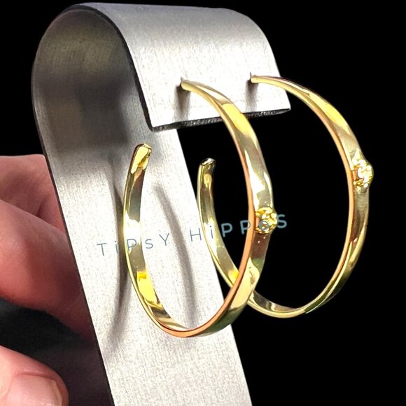 Tory Burch Gold-Plated Hoop Earrings With Logo Studs - Picture 7 of 11